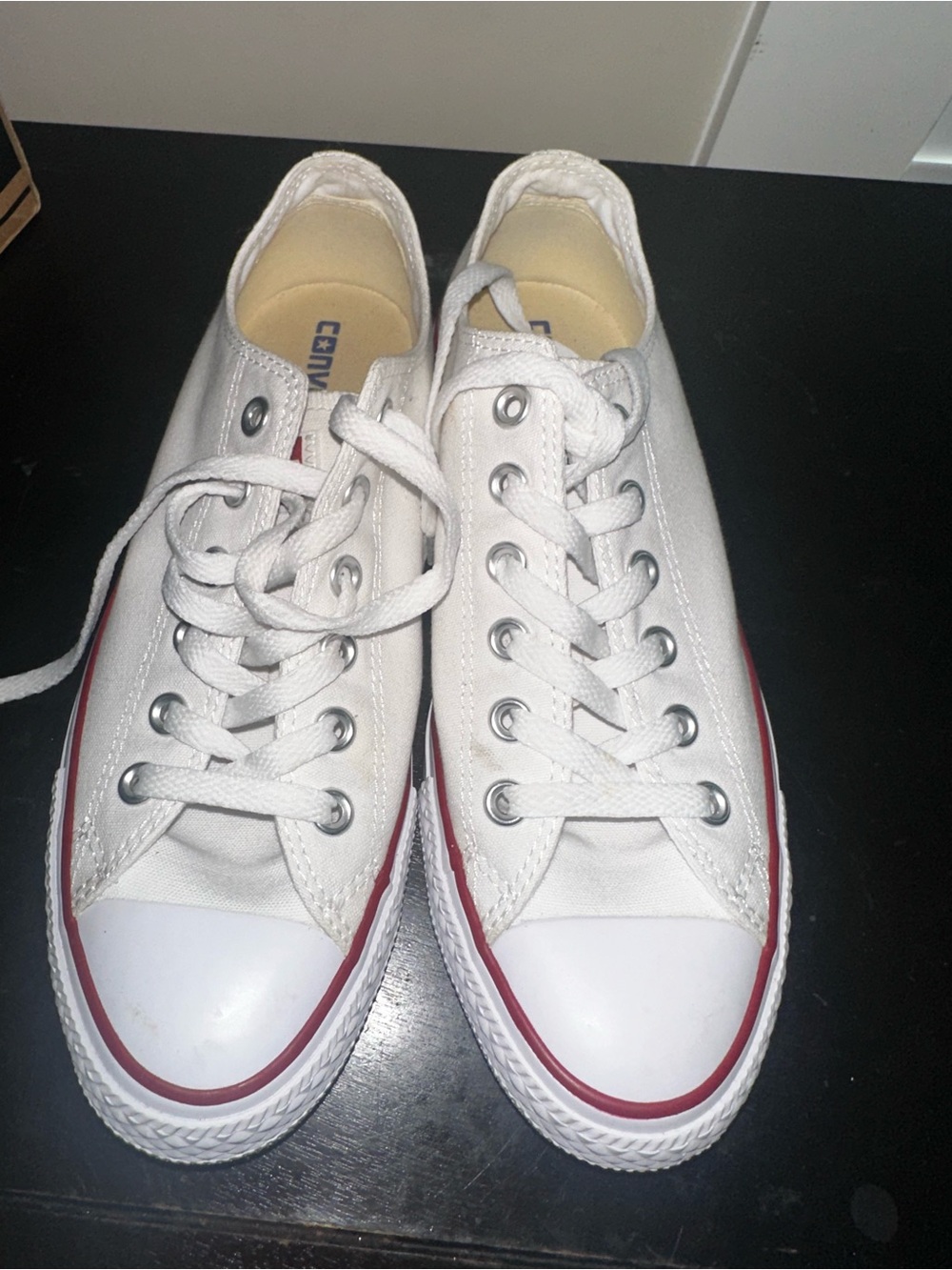Converse White Canvas Low-Top Sneakers with Red Stripe